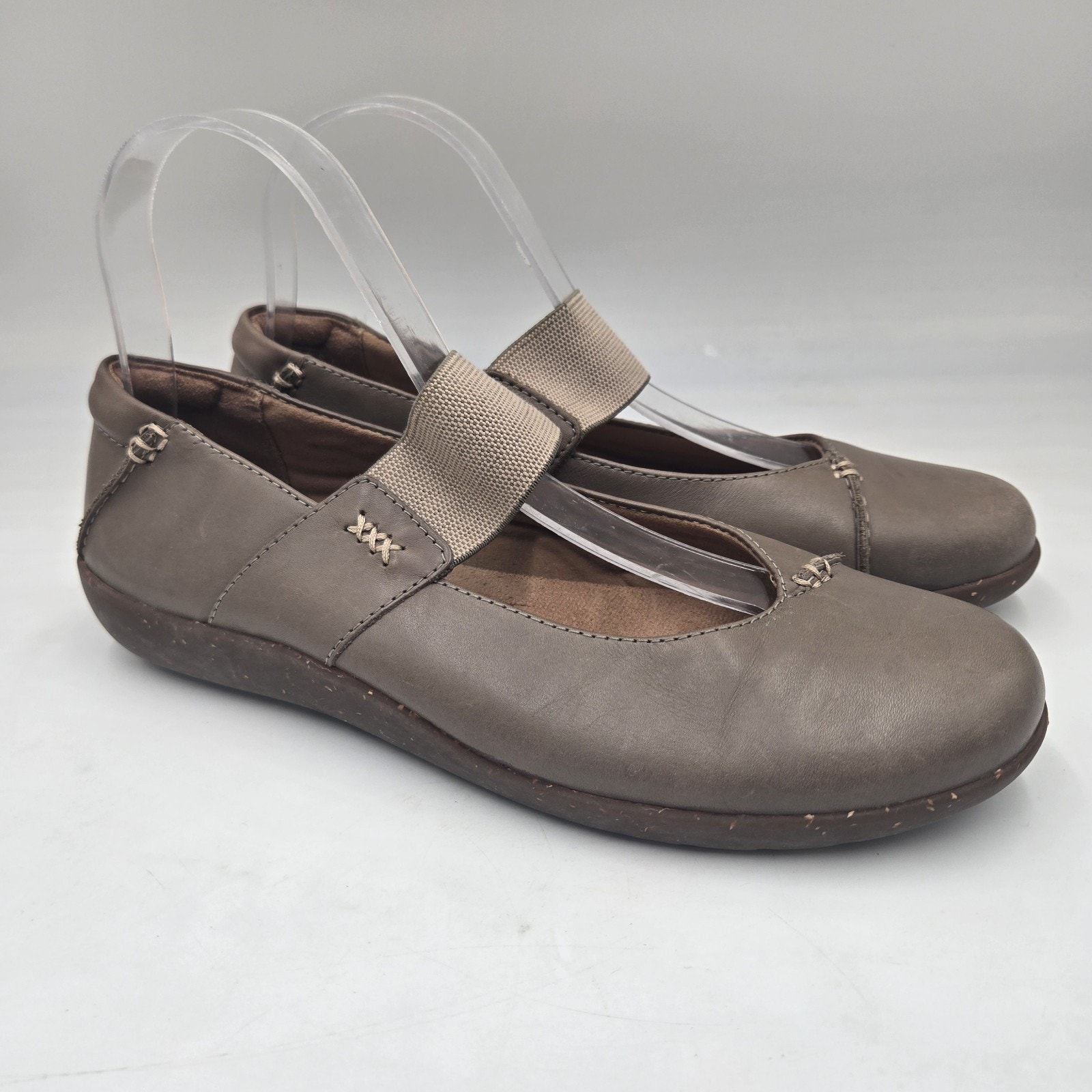 Clarks Medora Elie Mary Jane Flat Shoe Tan Leather Slip On 8 W Granola Lagenlook